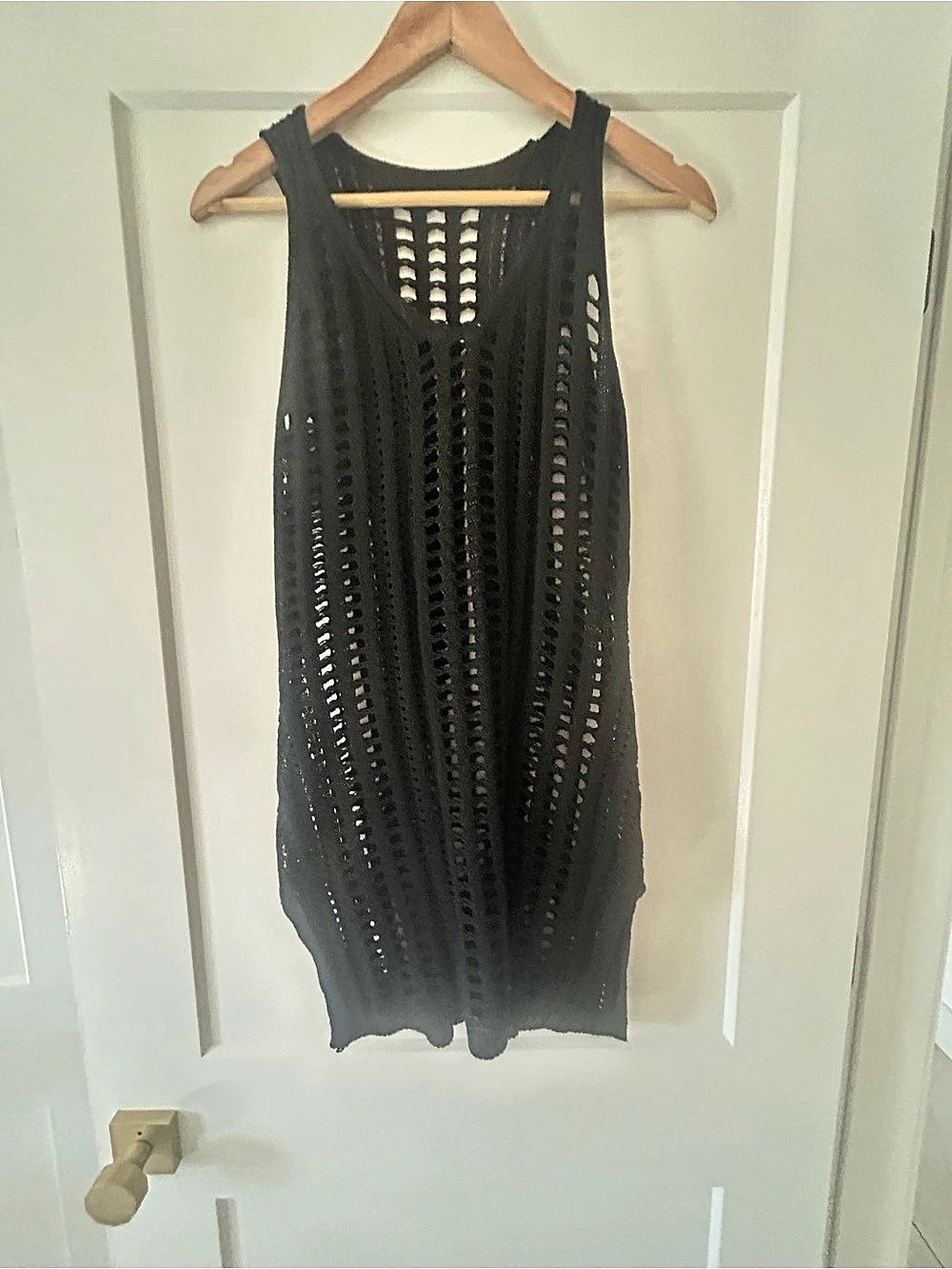 Ladder-stitch-look Pointelle-knit Dress -Pointelle Knit Mini Dress in Black